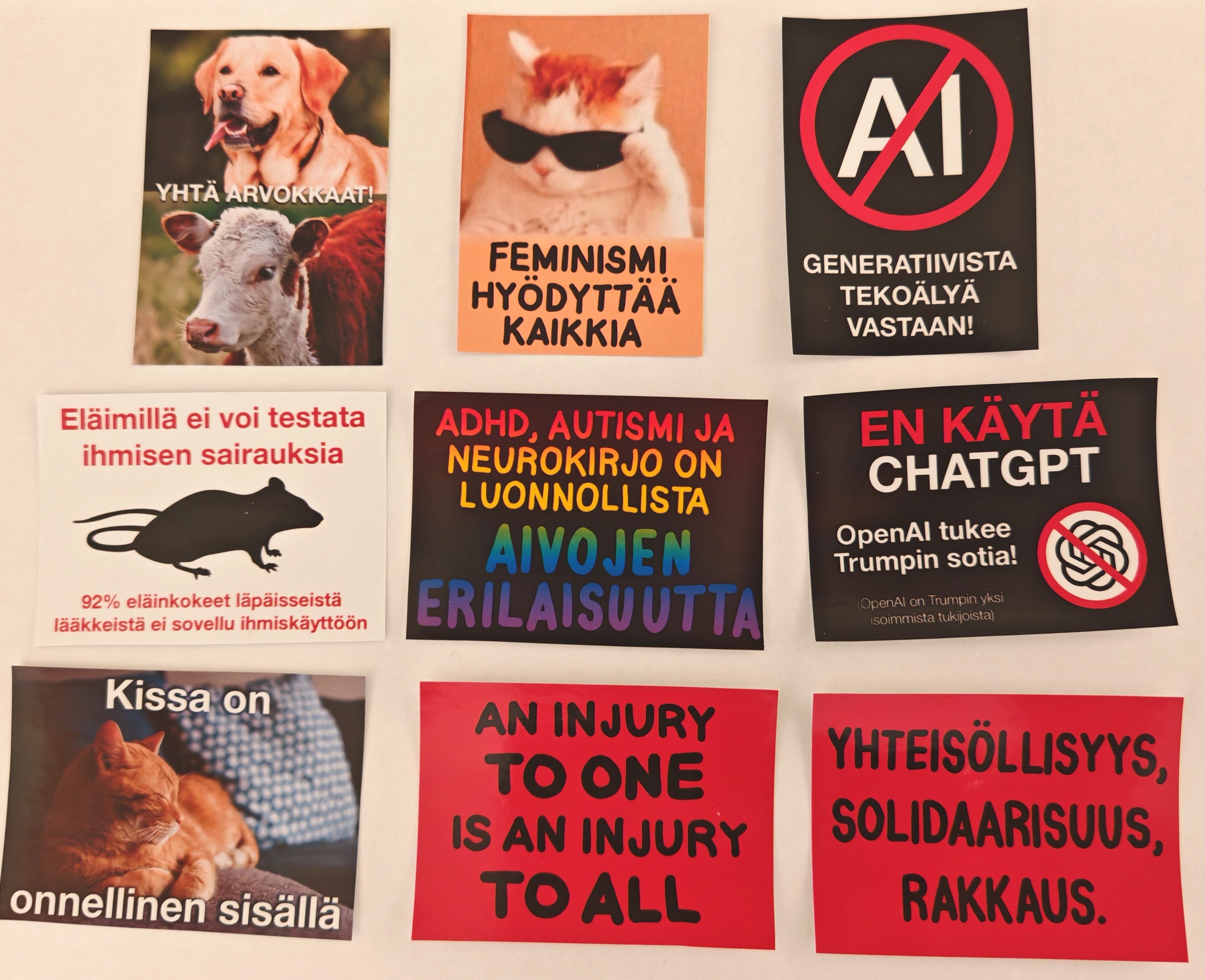 10 kpl ihmis- ja eläinoikeustarroja
